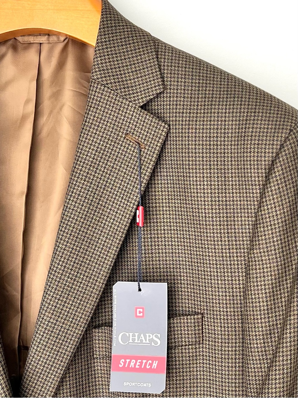 NWT. Stretch Chaps Men's Brown Houndstooth Sport Coat